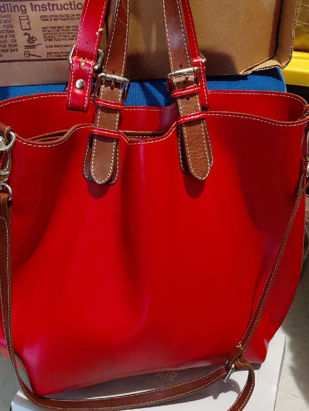 Women's Red Tote with Brown Trim - Stylish Everyday Carry